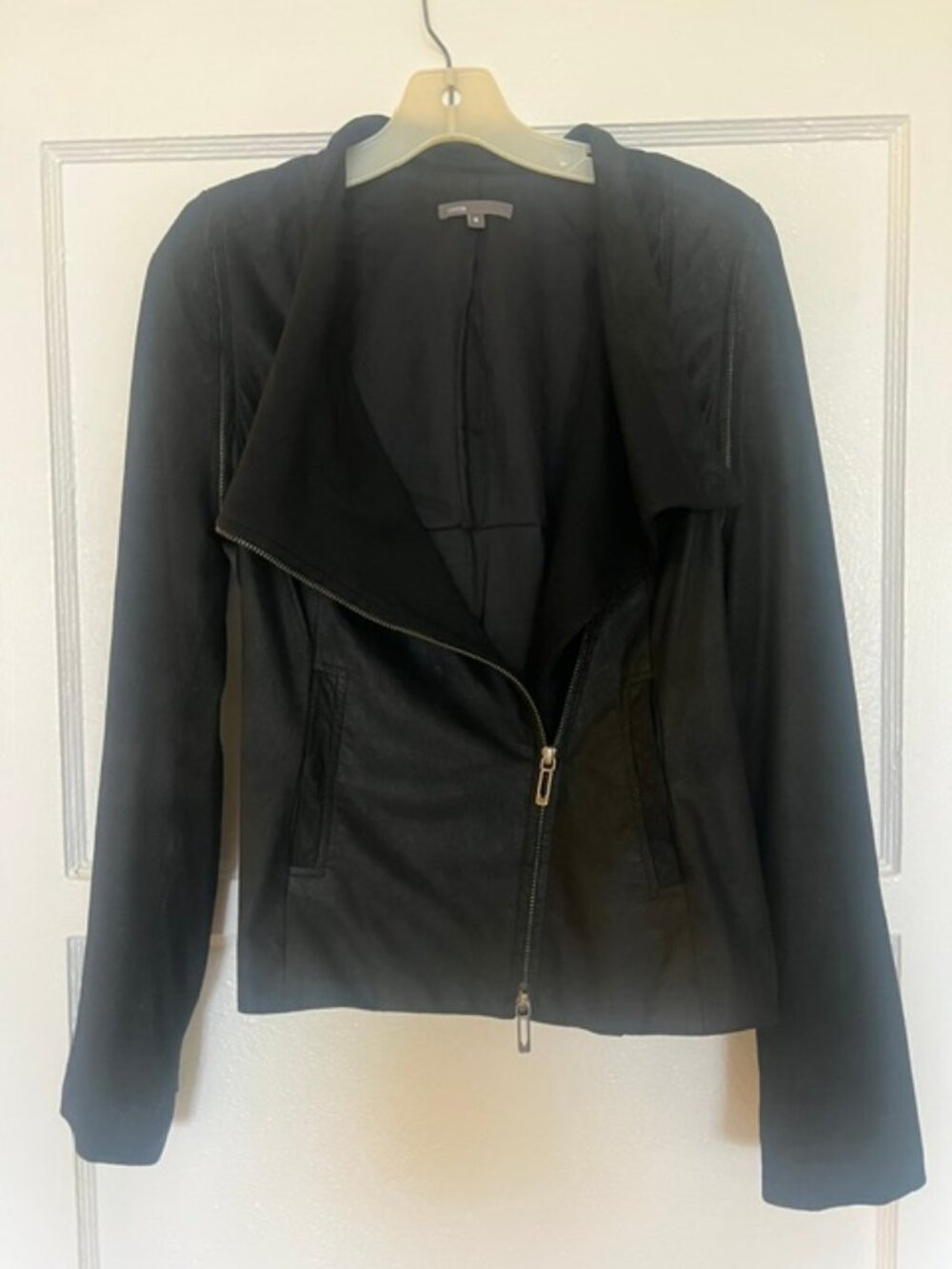 Vince Black Draped Suede Jacket with Zipper